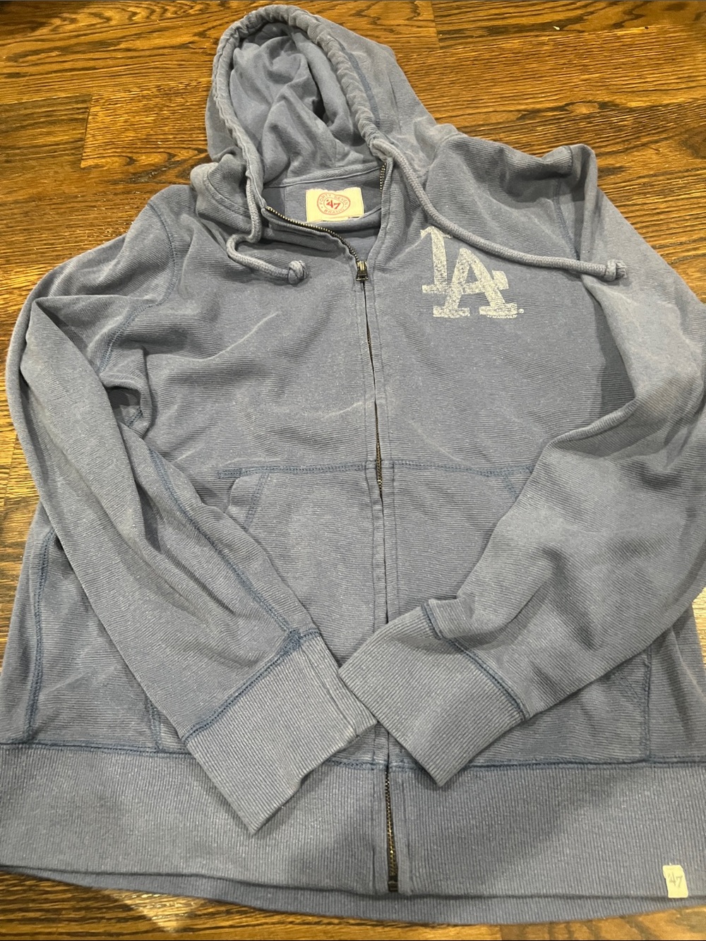 LA Logo Full-Zip Hoodie in Dusty Blue